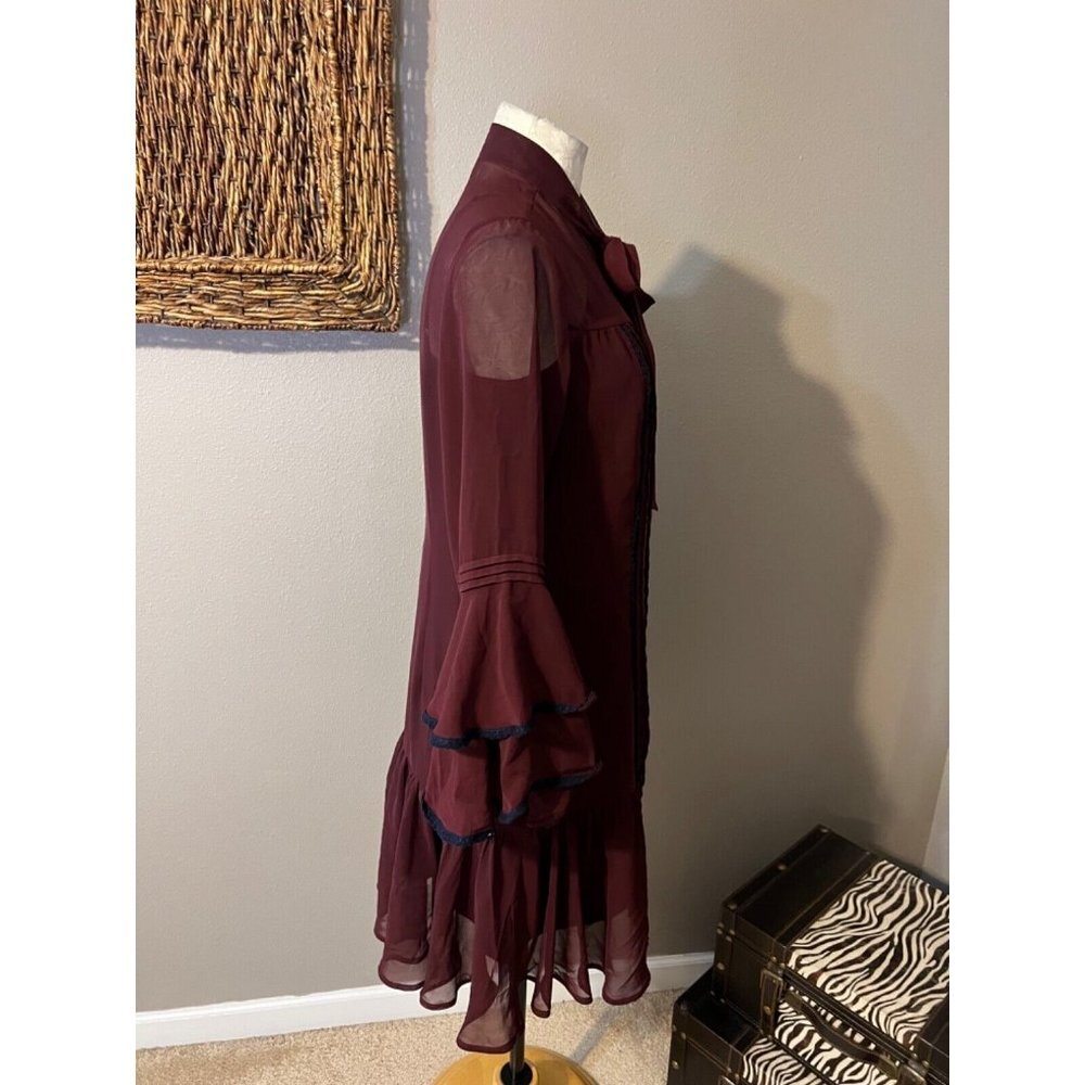 Nanette Lepore 8 Dress & Slip Maroon 3/4 Long Sleeve Whimsigoth Fairy Romantic - Picture 11 of 11